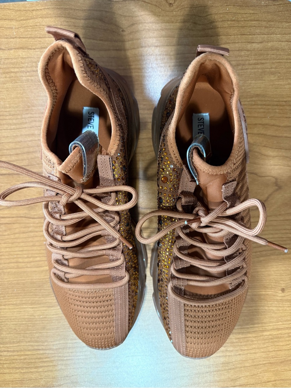 Steve Madden Rose Brown Knit Rhinestone Lace-Up Sneakers